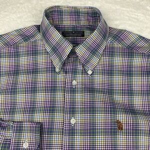 Southern Casanova Shirt Mens Medium Multi-Color Plaid Long Sleeves Embroidered